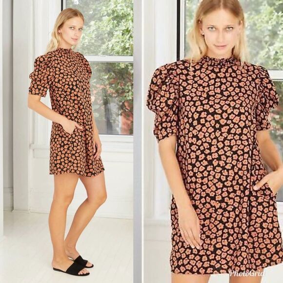 Target Who What Wear Puff Sleeve Floral Print Linen Mini Dress - Picture 1 of 7